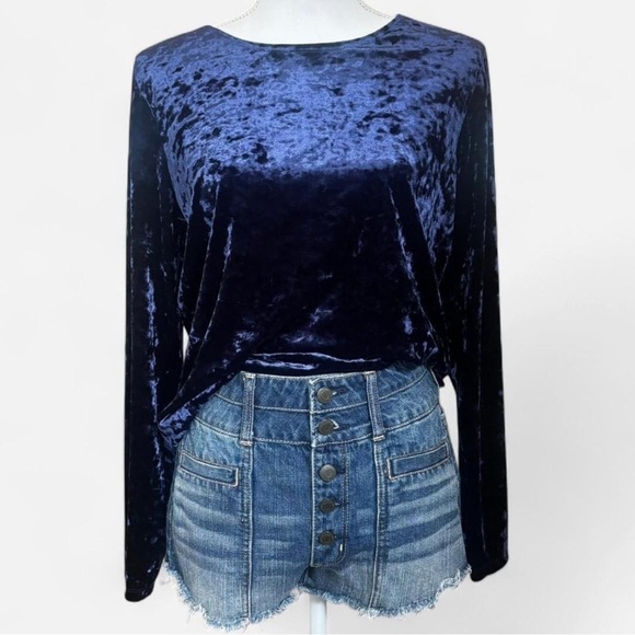 Judith Hart Navy Blue Crushed Velvet Long Sleeve Top - Picture 1 of 4
